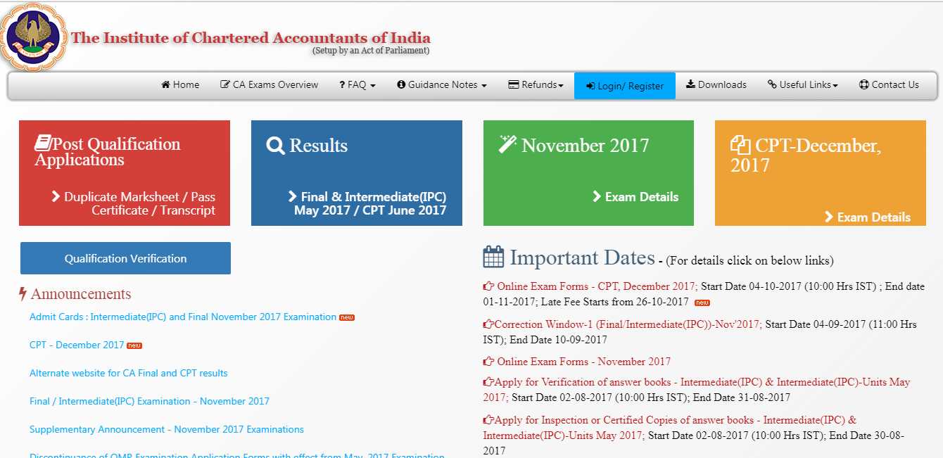 CA Intermediate (IPC) and Final November 2017 Examination Admit Cards Released